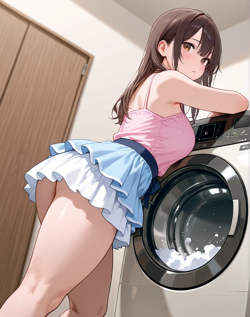 One Woman、beautiful girl、high school girl、Coin laundry、Blazer uniform、Black knee socks、long hair、Large-volume drum washing machine、洗濯機の中には大量Panties、Put your panties in the washing machine, Highest quality, Short pleated skirt、Thick thighs、Big 、Big Ass、Black Hair、Sweaty knee socks、Stripes々Panties、Low - Angle
