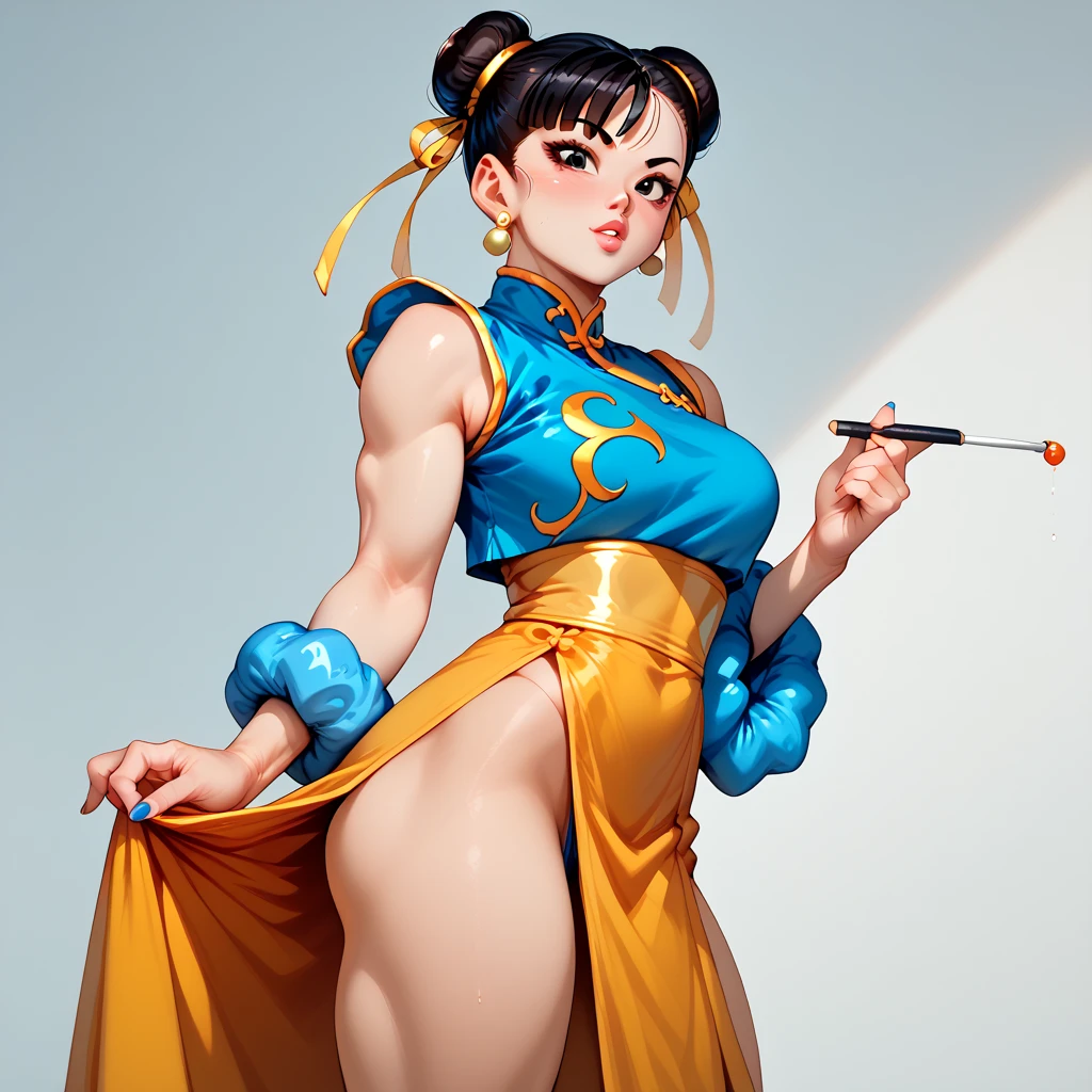 Uma foto real da chun li cosplay linda mulher com uma roupa azul encostada a uma parede, chun li at the gym, Chun Li, Chun - Li, Chun-Li, fofosexyrobutts, Artgerm extremamente detalhado, gama murata e Artgerm, Retrato de Chun - Li, estilo Artgerm, Modelo IG | Artgerm, Retrato de Chun Li