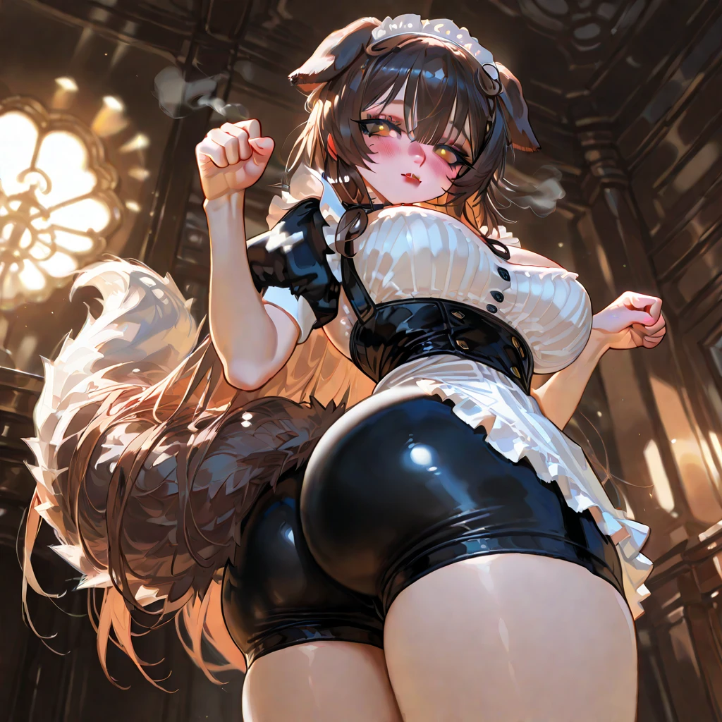 sensual、long black hair、thick thighs、8k、4k、highest quality、(High resolution:1.6)、cute anime face、noise reduction、((shining blue eyes、Sweat、blush、open your mouth))、(NSFW:1.5)、(vaginal sex:1.7)、(dorsal position:1.7)、(((SFW huge body:1.4)))、(one man:1.3)、(one boy and one girl having sex:1.5)、(logic:1.3)、high leg cut、long tights、Japanese style maid