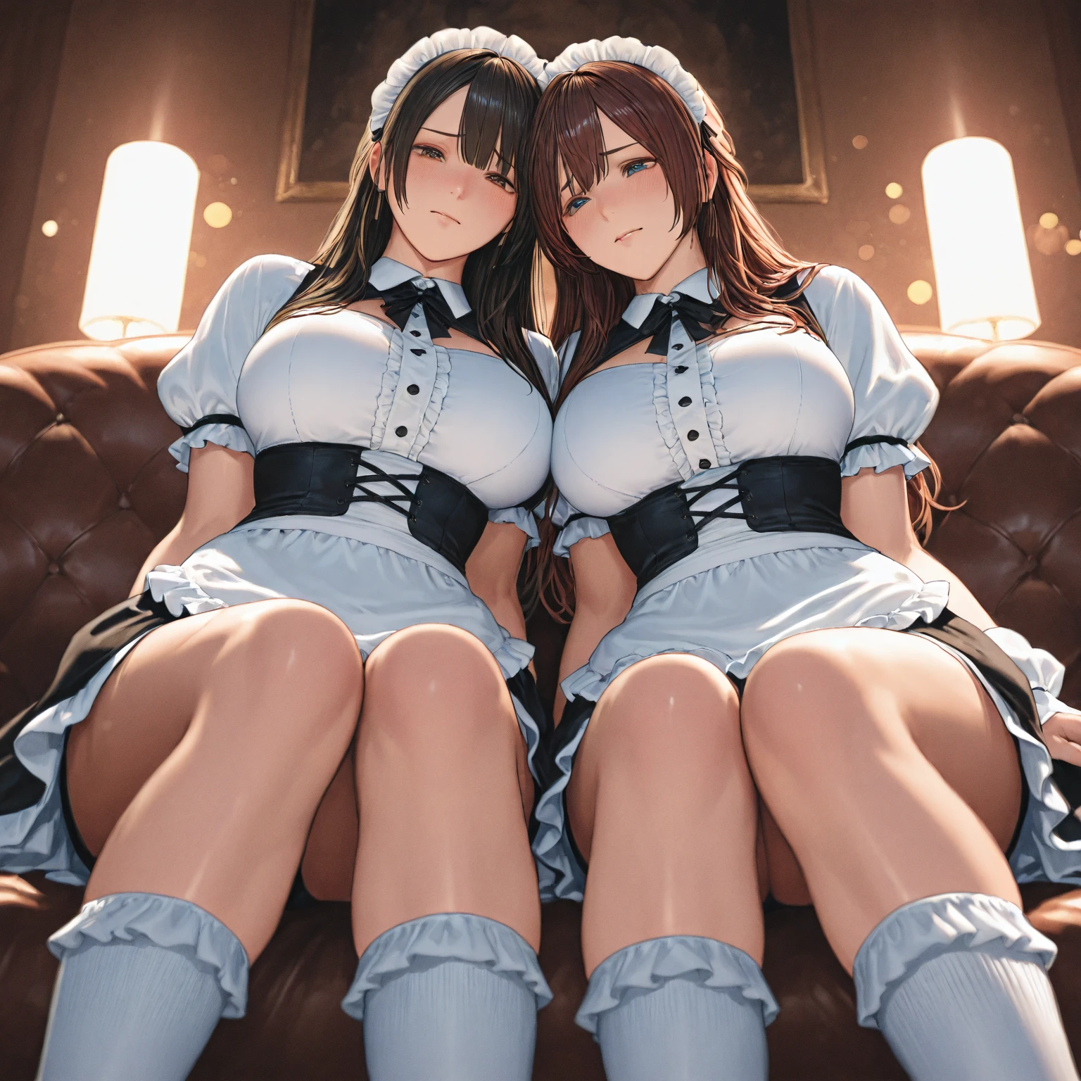 (hands in pussy, pussy fingering. shiofuki, squirt love juice:2), (2girls, yuri, molestation, chikan, teman, female , pussy juice trail, showing pussy, pubic hair, piledriver, spread legs, legs up, lying, hold own thighs:1.5),vaginal penis, female orgasm, open legs, long shot, hug from behind, arched back, (crowded train:1.4), train interior, dynamic pose, Dynamic hand movements, (hentai breast grab:1.3), girl's arm grabbing a girl's tits, (grabbing from behind), (close contact:1.1), (light cyan blue see-through maid clothes, miniskirt:1.5), (best quality:1.1), (masterpiece:1.0),black eyes, extremely detailed CG unity 8k wallpaper, (photorealistic:1.2), complex 3d render ultra detailed of a beautiful porcelain profile face, vibrant details, break,(Open your mouth wide, furrowed brow, grimace, screaming, pained face, closed eyes:1.4),blush, Detailed lips, Detailed tongue, light brown hair, blonde hair, Huge twintails, Curl inside, Short hair, floating hair, huge-breasted, nipples, long nipples, puffy nipples, small areolae,break, skirt lift, (lifted by self:1.3), (zettai ryouiki:1.3), pussy juice stain, (large amount of liquid spills from the crotch, white vigorous peeing upward:1.9),