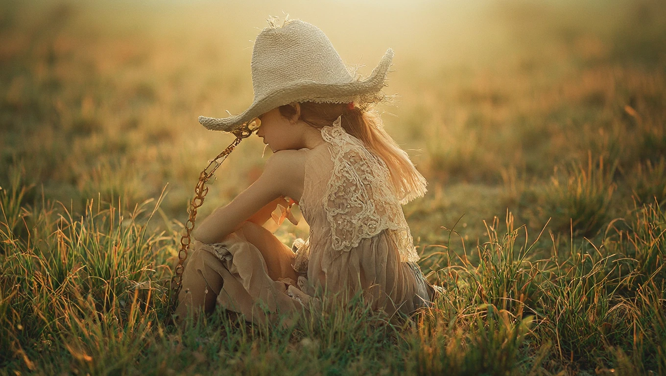 a closeup a long haired blonde child girl in a cowboy hat lying in hay, Madonna, album art cover, music album cover, music album art, album cover, CD cover, cover art, album cover, album cover, album cover, cow-girl, alternative album cover, Montana, album art, cowgirl, promotional photo, artwork, album cover!