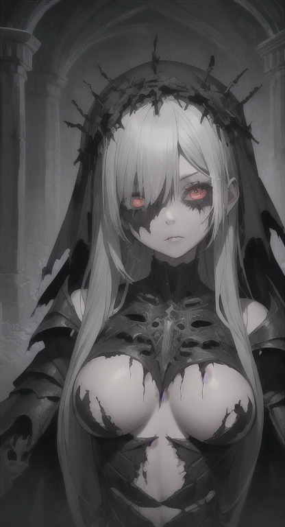 Overgrown hell life, winged devil linkle, Grey skin, black veins, black blood, red markings, devil armor,