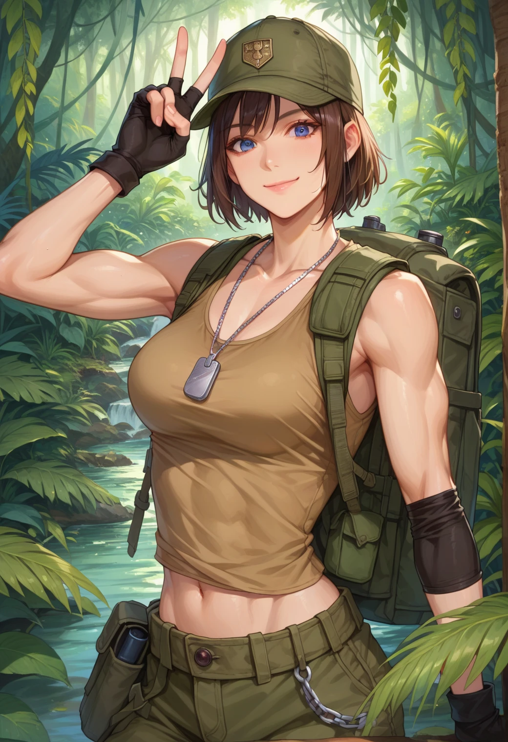 solo, (beautiful female:1.4), (nice shark girl),  ( fit, abs), busty, big erect breasts, erect nippleslips,  slim waist,  (black hair),  ( female shark | Lara Croft ), (((female))),  orange body scales, white belly,  (kemono:1.5), 
( khaki shorts ), lightblue crop top, ( two pistols-gans on hips ), wide belt, long braid, ( (red) round glasses :1.2), (red glasses), ( small backpack on her back:1.2), army boots, leather straps on hips and biceps,   e621, (female body),  slim sports body, 
 shark tail, cameltoe,  (body portrait), [slim swimsuit], sharp fangs, 
(detailed eyes, detailed pupils, yellow eyes, glowing eyes),
(outdoors),  tropical ocean beach ,  sun day,  (particles ,firefly, blue glowing), seeker of adventures,       sitting on knees, 
detailed background, photorealistic, realistic hands, 8k HD,
(dark shadows, wide dynamic range, hdr, low light:1.2),
by (by Pino Daeni, (by ruaidri), (by virtyalfobo), (by Kenket). by iskra, by darkgem