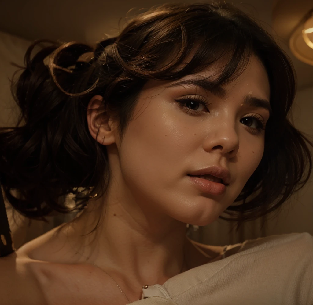 (extremely detailed and realistic CG, masterpiece, best quality, ultra-detailed), 1girl, (downblouse), milf , ponytails, Chinese, small breasts, , oversized t shirt ,plus loose cute decorated detailed bra within, leaning forward, expressionless , school,necklace ,