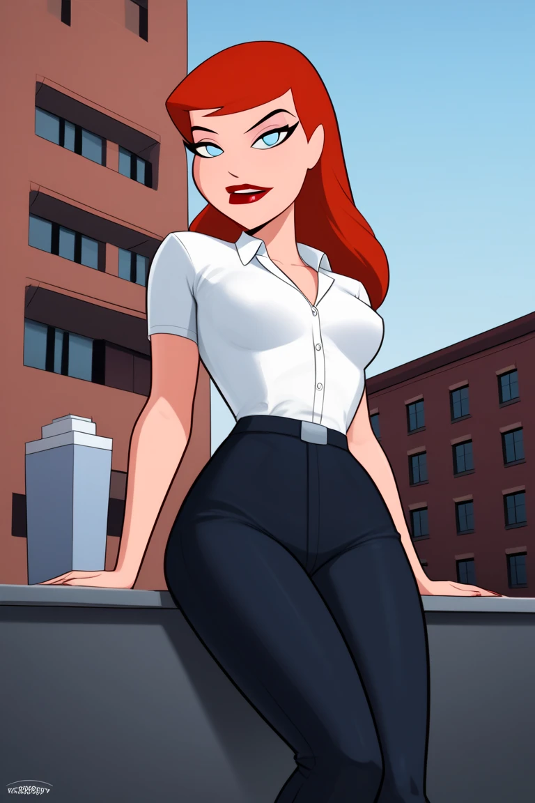 (masterpiece, high quality) woman, formal business suit, shirt, pants, solo , looking at viewer, perfect face, suits Navy blue,white shirt,sexy breasts,fit super model body, tight_fit_business_suit s, crystal blue eyes, eyelashes, makeup, skyscraper, full body, she is the boss, ultra quality 4k, super confident, sit like the boss, [From Below, Looking Up][Modern Office Setting].
BarbaraG, 1girl,blue eyes, , lipstick, BarbaraG, , 1girl, looking at viewer, red hair, blue eyes,   red hair, hourglass figure, hot body, medium breasts,BarbaraG long hair, ,barbara gordon, long hair, red hair, blue eyes, most beautiful girl ، ,lipstick