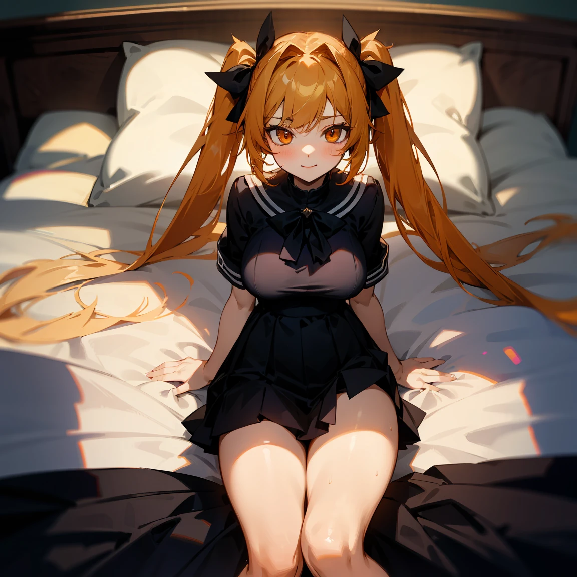 (Best quality,16k wallpaper,high resolution:1.2),Red to yellow hair, wavy and long hair, Shiny hair color, Perfectly detailed face, full pouty lips, watery big eyes, Vertical pupils, reflective light, Woman with rabbit ears, Black and white shirt, Lazily lying in a solid wooden box, Soft lighting, full body shot of