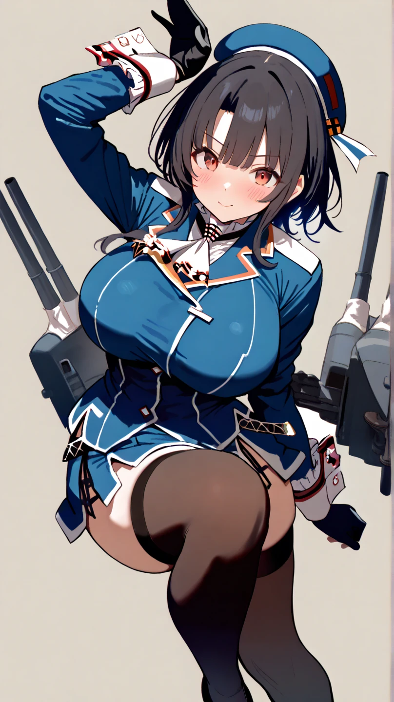 (masterpiece, best quality:1.2),illustration,8k,hd,1girl,solo,baltimore (azur lane),brown hair,yellow eyes,braid,ahoge,short hair,french braid,hair between eyes,bob cut,garter straps,jacket,navel,stomach,stomach cutout,thighhighs,toned,underboob,underboob cutout,multicolored coat,gloves,white gloves,long sleeves,coat,open coat,open clothes,center opening,<lora:Baltimore(azur)>,