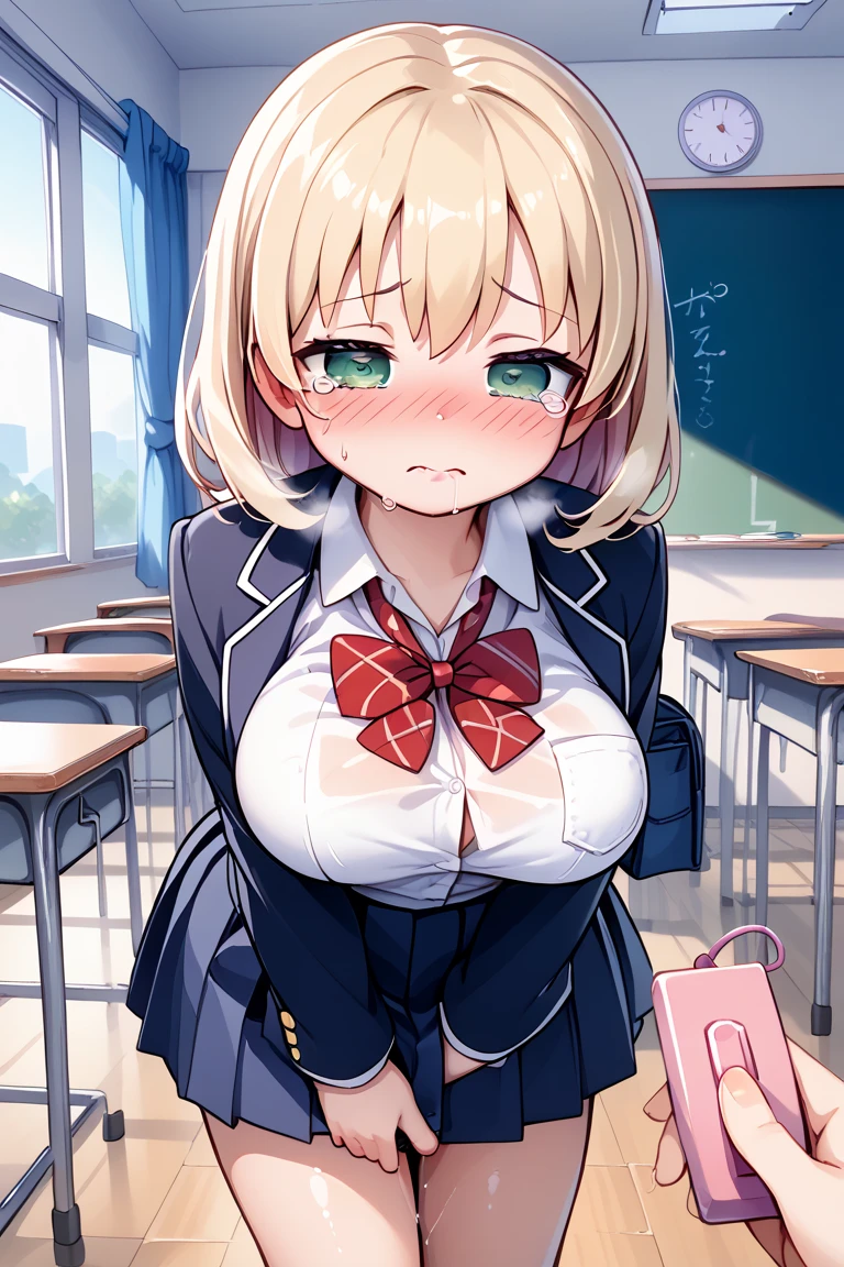 best pictures,NSFW,blonde,red ribbon,uniform,vagina,((pinch your breasts)),((((cry)))),(((drool))),(((The whole body is soaked with sweat))),((odor)),(((Intense masturbation))),(((blush))),((organization)),((Whole body sticky)),(Cross-legged)
