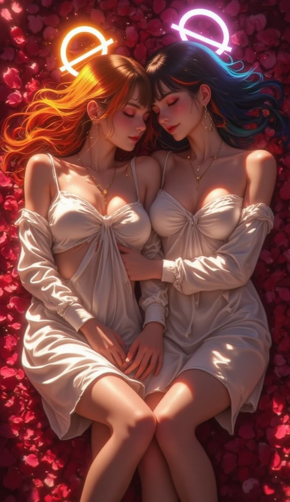 Beautiful slender thin exquisite (nude) girl 16 years old with a perfect face of the southern type with red hair with tender breasts with tender nipples barefoot with bare hips ((with red pubic hairs)) ((in an unbuttoned orange shirt on a naked body)) walks along a brick road in the middle of a flowering field, in a gentle watercolor style, Discreet shades, sfumato, haze, diffused dim light, delicate mint shades, imitation of film photography