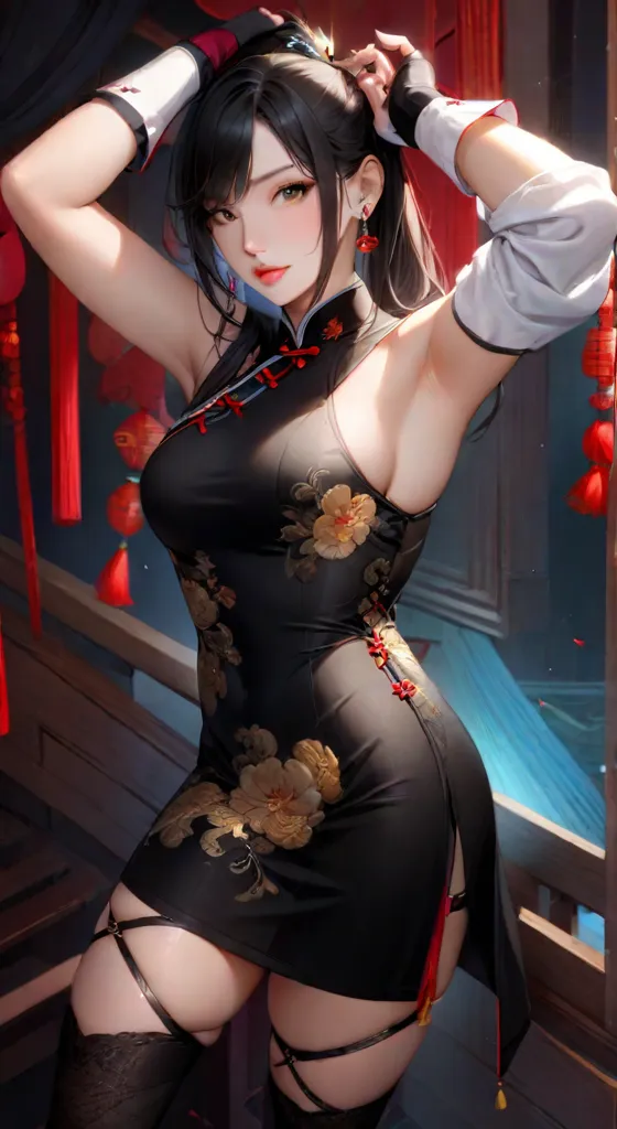 1girl, China dress,beautiful, with a knife in both hands,confident smile,masterpiece, best quality, high quality