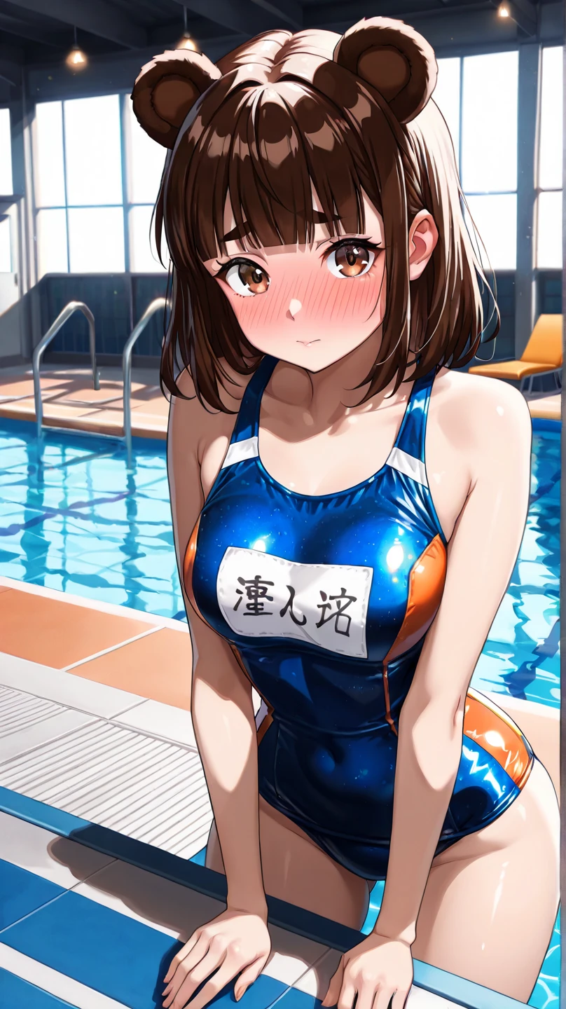 highest quality, 8K, super fine, realistic, masterpiece, 超High resolution, anime style, best writing, beautiful face, High resolution, Unity 8K 壁紙, highly detailed face, perfect lighting, Detailed CG, (perfect hands, perfect anatomy)
(1 girl:1.3), (solo:1.3), long hair, brown hair, (purple eyes:1.1), viewer'point of view, (detailed and beautiful eyes:1.3) , best writing, The best smile morning, beautiful sky, embarrassment, No hair ornament, stand, free pose, (simple white background:1.3)
(blue one piece swimsuit:1.3)、(frills:1.3)
Ocean, beach, (cowboy shot:1.3), (10 years old:1.3)