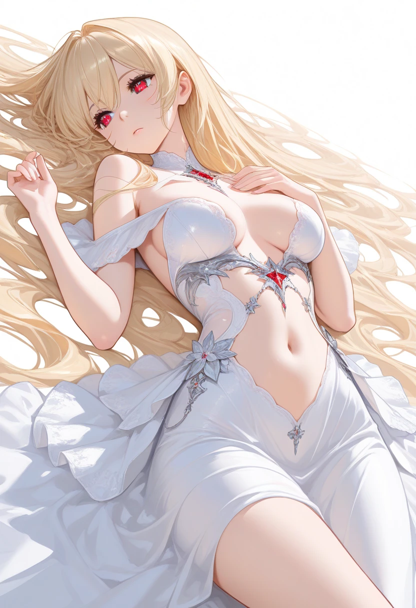 Realisticな、picture、High level image quality、solo、perfectly detailed face、detailed blue eyes、very detailed、blush、hair ornaments、chignon mahogany hair、(blonde hair), Shikinami Asuka Langley、Slender and beautiful legs、 young face、cute eyes, torn suit、The excitement in my heart、chest exposure、hakone background, 15 year old girl, Huge , lower body tightening, simple background, Perfect for your skin, cute expression ,table top,(highest quality,(shiny skin),Realistic,please lie down on the bed,feet apart,spread her legs,big breast figure,put your hand next to your face,near,smiling face,white sheer lace bikini,fluoro areola,white transparent fabric,blonde hair,Bloon Eyes,face turns red