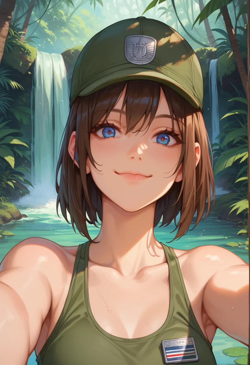 High Quality, (8K, Raw, Highest Quality, Realistic: 1.5)), Ultra High Quality, High Resolution, Highest Quality, Perfect Face, Perfect Limbs, Perfect Fingers, High Resolution, , ((Focus on Hips and Lower Body: 1.4))), (((Bare Skin 1.3))), (((Nude 1.3))), (((Medium Bust: 1.3))), (Wet), (Smooth), Water, Sunlight, (Splashes: 1.1), (Flowing Hair: 1.2)), (((Backdrop of Deep Forest and Stream with Colorful Flowers: 1.5)), Desolate Backdrop of Deep Forest and Stream with Colorful Flowers, Alone Girl, (((: 1.5))), --(light brown hair, bangs), adorable smiling face, standing,miniature human hand, cartoon style, perfect anatomy, perfect proportions, evening, nice lighting, bright colors, clean lines, information, blurry, stunning facial expression, restless emotions, gorgeous, cute, detailed beautiful face and eyes, (masterpiece) beautiful face, young handsome girl, realistic and perfect skin, bokeh, stunning facial expression, restless emotions, gorgeous, cute, detailed beautiful face and eyes, (Ode Lee Hepburn), (17 years old), Blake, fine and beautiful skin with cleavage, (cute type), (J-pop idol), (thighs, (depth of field), (depth of field), soft light, glittering lens gaze, (droopy eyes), straight teeth, shy smile, floating hair, a scene from Blake's movie, cinematic full color, 4K, 8K, 16K ethnic, raw photo, must-see, professional color grade, professional photo, soft and clean focus, realistic lighting and shading, (very delicate and beautiful artistic) 1.3), elegant and active angle, beautiful eyes, princess eyes, (not big eyes 1.3), (slender 1.1),