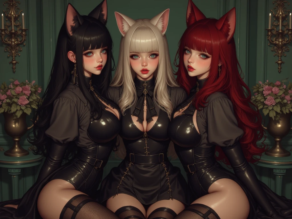 Animal ears black hair black silk
