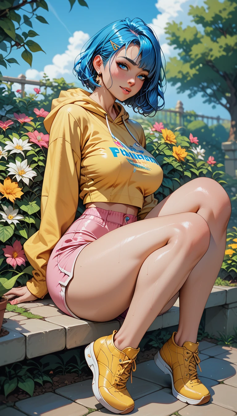 natural(Large breasts:1.25), (micro:1.4)Short pants, (64k uhd, Raw photo, Best Quality, masterpiecel1.4), (Realistic, Photorealsitic:1.37), Photo of a relaxed Japanese girl & Oversized black jacket, White sheer cami top, Looking away, Seductive smile, (Kpop Idol), hair messy, Medium Hair, (Pink blush), (Lighting), Wooden bench, Sitting, Open legs, Spread legs, (Solo), Dynamic Pose,(Puffy eyes:1.3), (Slim legs), nffsw, Highly detailed, Ambient Occlusion, Outdoors, Natural park, Harmonious composition, Fine Art Photography,