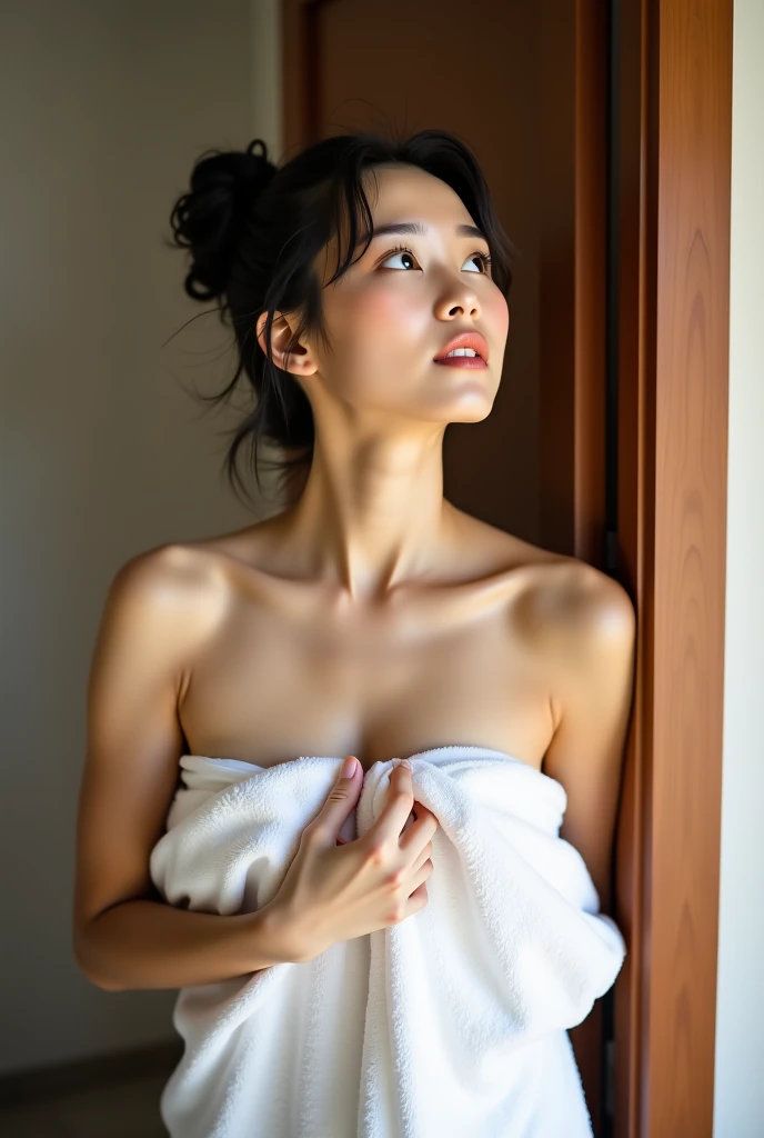 (((in 8K、ＨＤＲ、Hyper-Realism、Masterpiece 1.4、Cinematic、Detailed details、Live Photo 1.4, Best quality1.4、 ultra-detailliert1.4、masterpiece:1.4、Insanely detailed、Perfect Shading Full Body Shot 1.2、One photo、Commercial Photography 1.4、Perfect Anatomy、Dynamic lighting、lipgloss)))、(Raw photo:1.2)、(photoRealistic:1.4)、Beautiful face、beautiful detailed women、highly detailed eyes and face、beautiful detailed eyes、Beautiful teeth、Beautiful teeth alignment、ultra-detailed、highly detailed、Beautiful teeth、Beautiful teeth alignment、ultra-detail、highly detailed、、Light on the Face、1girl 25years、long hair、Look at viewer、 blue eyes、A beautiful realistic girl、perfect body、gorgeous brown blonde hairs、golden raito、 seen from front、 photorealistic、 realistic eyes、 hot sweaty body、 ultra realistic face、big wet breasts、ultra realistic body、 hands on own cheeks、sweaty thighs、legs crossed、high designing quality、 gold earrings、golden bangles、red lips、glowing cheeks、glowing skin、dramatic lighting、happy face、ultra realistic face、seducing pose、pretty embarassing、a thick bulge on face、perfect body、beautiful blue eyes、petite、full body portrait、full body shot、sitting inside hot spring、body rolled up by white towel、 realistic towel、bent over、((masterpiece)),(highres),extremely detailed,photo-realistic,incredibly absurdres,highly detailed,sharp focus,(professional studio lighting),(professionally color graded),rim light,lumen reflections,soft natural lighting,muted color,photon mapping,radiosity,busty white thighs,white skin,ultra realistic skin,