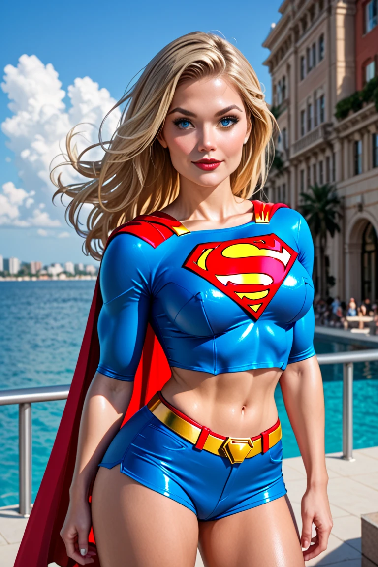 (best quality,4k,ultra-realistic:1.2),ultra-detailed,(photorealistic:1.37) sexy beautiful Izabela Ion  dressed as supergirl , in the style of realism, natural lighting, sexy pinup, 8k resolution, , full body