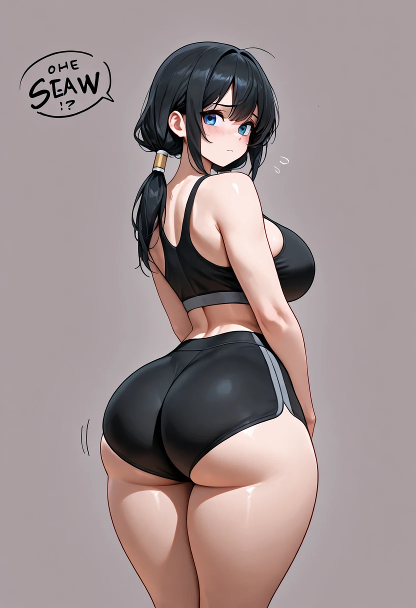 gym, exersice, workout, hot, sweating, sweaty, tan, big boobs, tan skin, ass, lifting, flustered, blush, black clothes, see thru, big ass, stocking