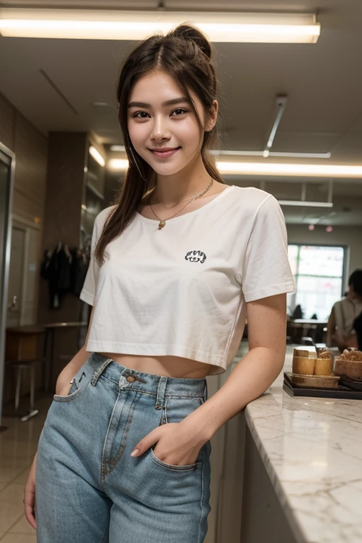 8k, artwork, Highest quality, Realistic, Very detailed, 1 girl, Realistic skin texture, ((垂れDownがった大きな胸:1.4)), ((Loose Fit T-Shirt)),I can see my belly button、sexy, Her erect nipples are visible through the, Down , Micro Mini Slit Skirt, , Cinema Lighting, Face Focus, Narrow eyes, Facial details, Bright Face, Light of the sun, Outdoor cafe in the background, Low angle shot, Downからの眺め
#Create a great background for your scene. The woman is posing confidently, Exudes elegance and dignity. Add a playful touch to a sophisticated look. The rooftops are shining with the warm city lights, The presence of bright neon lights dotting the horizon、The atmosphere increases。.。. 画像はHighest qualityです, シャープなフォーカスとVery detailedな機能, Capturing every nuance of a woman'Facial expressions and surroundings. The overall effect is realistic and immersive, HDR rendering enhances rich colors and textures.