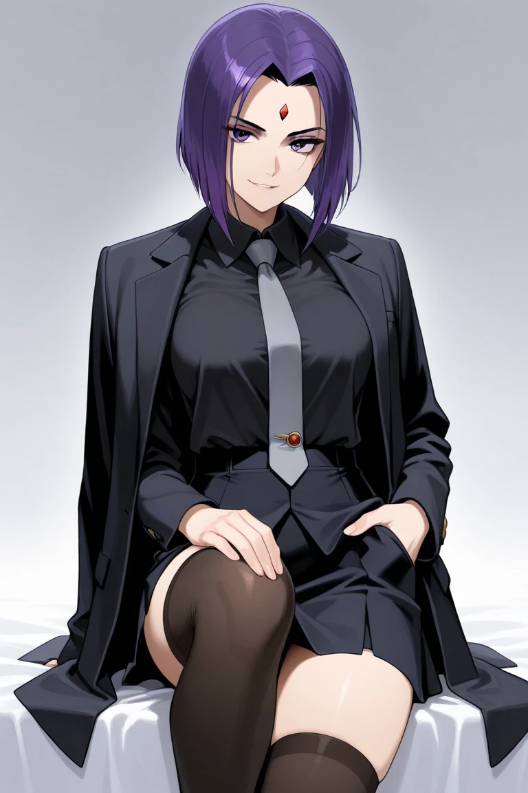 simple background, purple background, ,((masterpiece,best quality, detailed)), 1girl, solo, ankomitarashi, ankofishnet, ankocoat, brown coat, purple skirt, ((sexy pose)), <lora:ankoMitarashiNaruto_v10:.8>