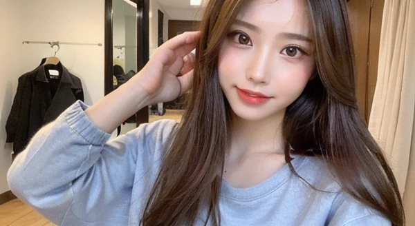 table top, highest quality, shape, Super detailed, finely, High resolution, 8k wallpaper, 完璧なダイナミックな構shape, beautiful and detailed eyes, straight hair, small breasts, natural color lip, random sexy pose,smile,20 year old girl、midnight、Beautiful and dense face、perfect and beautiful face,Big eyes、Raw photo、Expressing feminine poses with your whole body、beautiful and detailed eyes、small face、beautiful duplex、slim face and style,beautiful golden ratio face、long sleeve blouse、Check shorts、smile