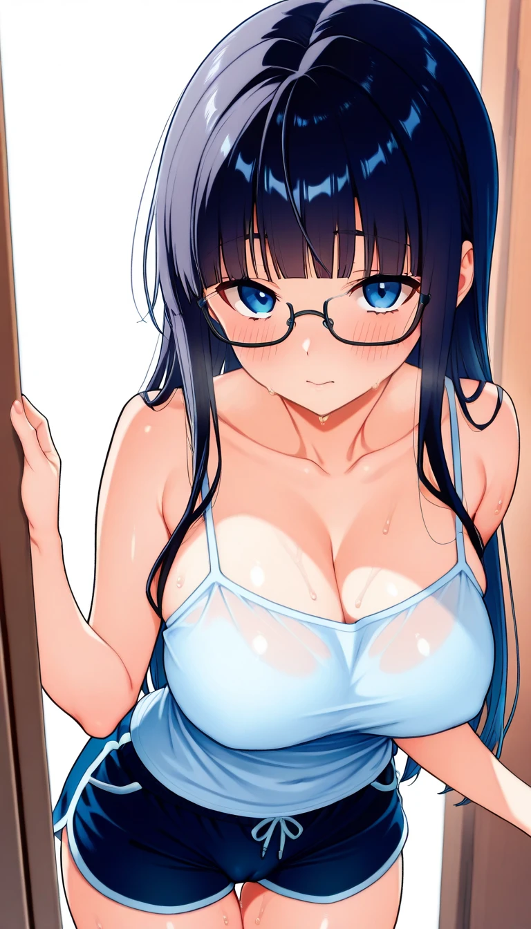 blue hair glasses masturbating medium tits slut cum on face and tits