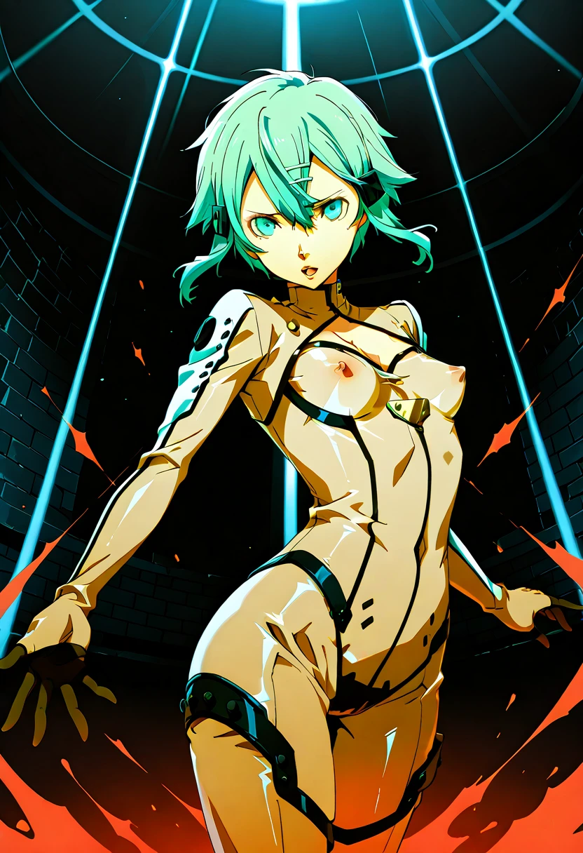 masterpiece, Portrait of a girl, emphasis on the face, Best quality, Super detailed naked, nude, illustration, beautiful detailed eyes, full length, ((distant view, wide angle 1.31)), On the outside, young woman, Harley Quinn, intricate design, complex shaped lace tights, two hair tails (blue and red tail), sexual, Face to face, split, full length (full body 1.1.), very feminine, fighting stance, (masterpiece), magic photography, Spectacular lighting, Photorealism, ultra detailed, intimate portrait composition, 1. 4,8 k UHD, aesthetic, Cd., A high resolution, 8 k, better lighting, Best shade, Ultra-HD, A high resolution, sharp focus, Complex background, Cinematic lighting, ((Landscape view)), 4K block, (better lighting), ((Cinematic lighting)),