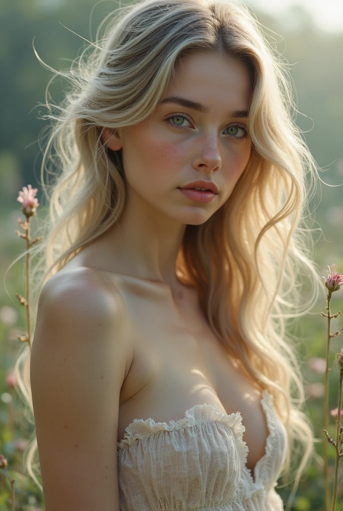 Blonde girl no clothing