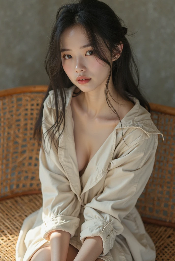 A person buries his head in the chest of a sexy beauty