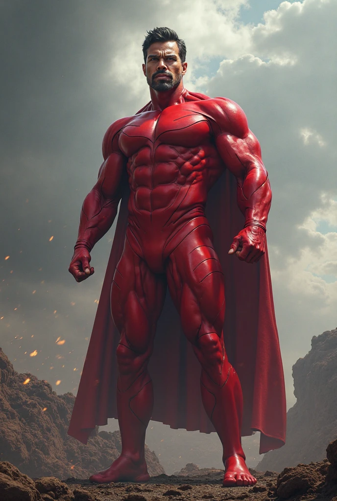 man, red superhero suit, black pants, tight red shirt, flowing cape of fire, eyes of fire, good proportions, exaggerated, cinematic, action shot, flying, <lora:epiNoiseoffset_v2-pynoise:1> <lora:epiCRealismHelper:1> <lora:muscle_slider_v1(-3 to 5 wt):2> <lora:zoom_slider_v1(-7 to 7 wt):3> photorealistic