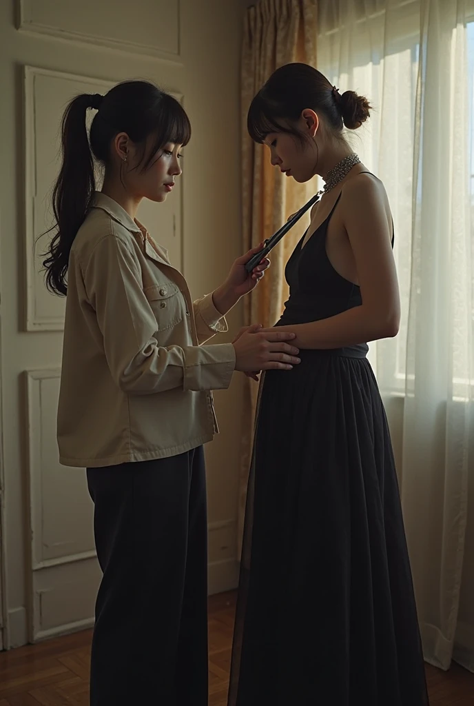 Mature Milf Young,ponytail,Office Clothes,Age 35,Erotic style,So cute,whole body,Perfect face with soft skin,Gorgeous long brown hair,8K resolution,Ultra-realistic,Super detailed,high quality,Erotic beautiful immature woman in fashionable clothes,(Look at the viewers)