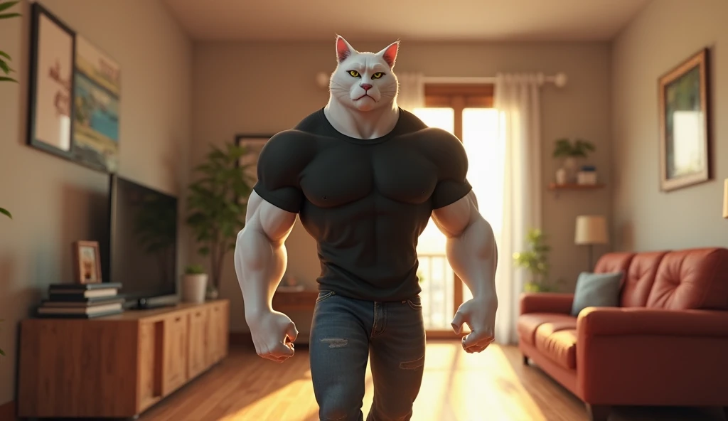 hyper growth, hyper muscles, furry growth,
a very handsome young furry man, white skin, sunglasses, shirtless wearing gray shorts, exaggeratedly huge body, exaggeratedly muscular, exaggeratedly huge muscles, exaggeratedly huge arms, biceps and shoulders, with exaggeratedly huge pecs, with an exaggeratedly huge bulge, standing in an apartment