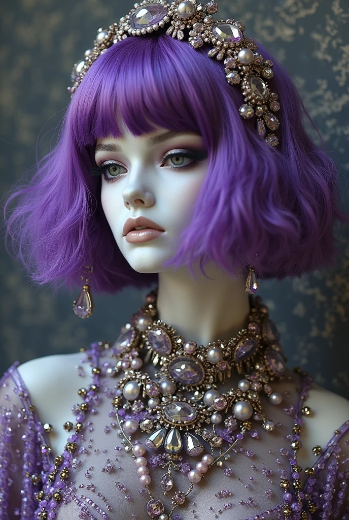Un portrait hyperréaliste d’une sublime femme asiatique heureuse et rayonnante à la peau pâle, femme aux cheveux couleur violet sombre foncé très_long et très détaillés, ((long cheveux couleur violet foncé), portant une robe en dentelle faite en composants électroniques et accessoires DonMSt34mPXL, poitrine réaliste décolletée push-up , regard intense et sensuel , corps élancé, pose dynamique, proportions parfaites, masterpiece, hyperRéaliste, masterpiece, superior quality, high resolution, Extremely detailed, highly detailed 8K wallpaper, détails fractales,