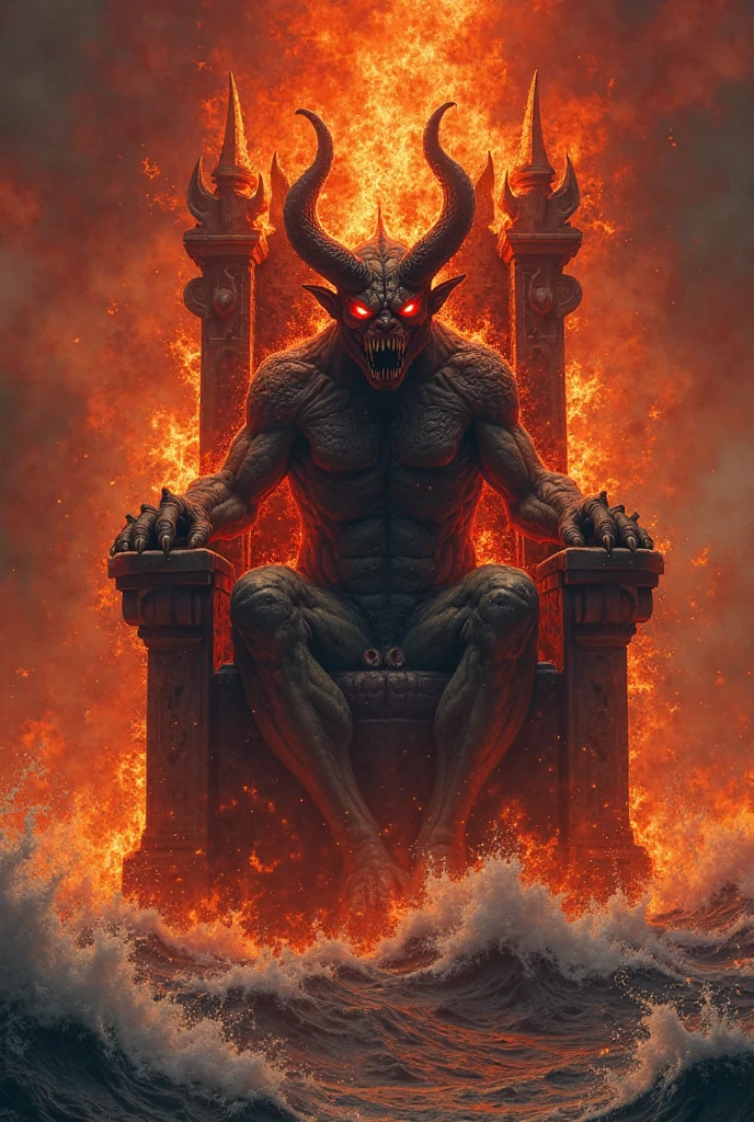 (meilleure qualité,4K,Haute résolution,chef-d&#39;œuvre:1.2),Super détaillé,réel:1.37,Modéré:(illustration,peinture,rendu 3D,la photographie), (palais de l&#39;enfer，Cascade de lave en arrière-plan), Le roi démon est assis sur son trône, aura rouge ardent, Expression menaçante, Une figure sombre et majestueuse, La grosse corne saillante sur le front, Trône d’or élaboré, Il y a des sculptures complexes sur les murs, La lave dégage une lueur étrange, fumée qui s&#39;échappe, flamme vacillante, ombres menaçantes, Ambiance intimidante, Bâtiment magnifique et majestueux, décoration ornée, Prémonition inquiétante, Palette de couleurs sombres avec des accents de rouge feu, éclairage dramatique, extrêmement chaud, lave tourbillonnante, Coulée de lave coulant vers le bas d&#39;une cascade, La fumée entoure.