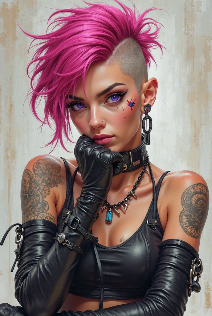 1girls,closed eyes,female,female only,punk,punk girl,tattoo,tattoos,thick lips,two tone hair