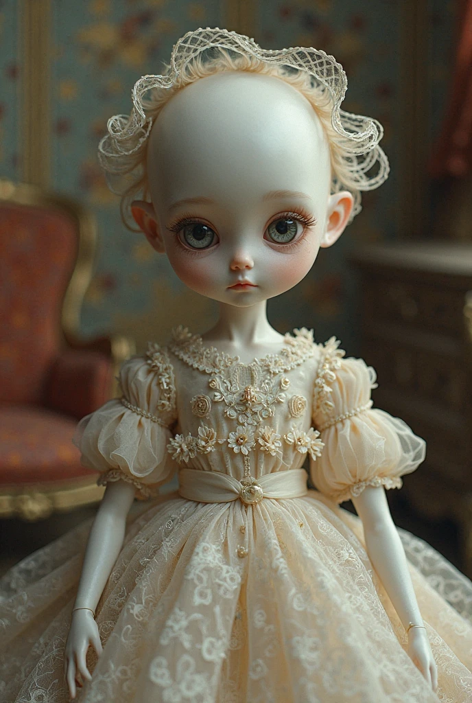 Bisque doll。Blonde。Bob。Curly hair。hair band。18 year old girl
