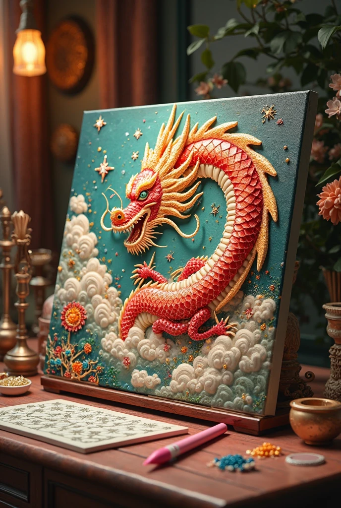 this is a futuristic card game toy, 1 card, (((card with full LCD screen))), (displayed on screen pixel art of an oriental dragon), card frame with golden baroque decoration, (masterpiece, 4K, highest quality: 1.9, perfect anatomy: 2.0, high resolution, perfect (bright lighting, clearly drawn face, detailed body),