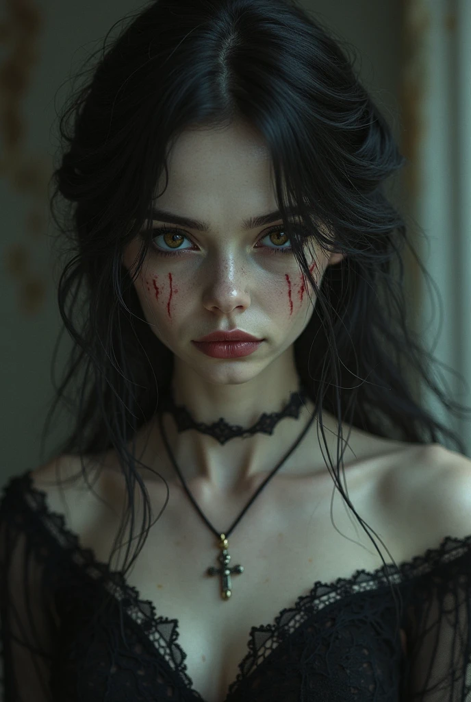 （Rich picture，masterpiece级品质）Exquisite 8K CG works，Practical, 4K, top quality、masterpiece、Ultra-high resolution、(Practical:1.4)、Corpse, sinister, woman, Thin, pale, Looking at the camera, Surreal, Very detailed, cemetery environment, Bright Eyes, The white bikini is torn，Stained with blood, Bones exposed, rotten wound, Sensual, scary, Physical Injury, clavicle fracture, Smile, Ultra Detailed, Eye roll,Shot in the body,  Magic Axe Hair,（（（whole body）））