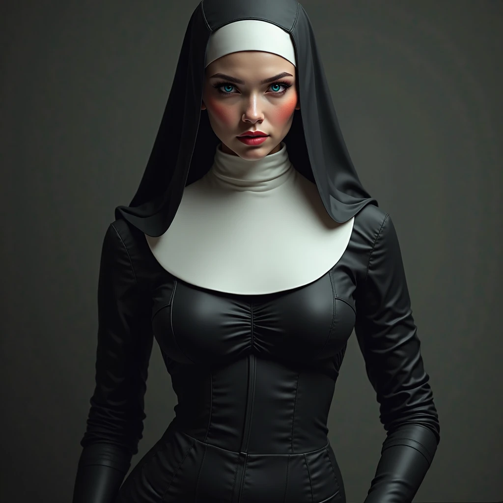 latex, nun, big breasts, shaggy breasts, anatomically correct, UHD, masterpiece, textured skin, high details, super detail, best quality, highres, 8k