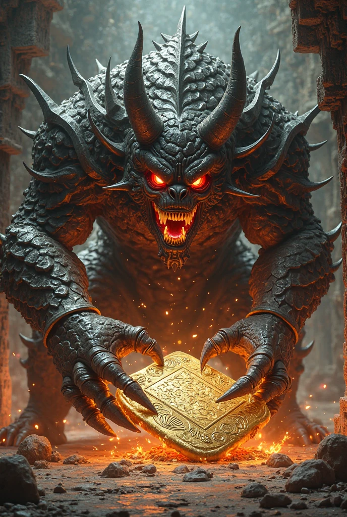 a demonic monster disguised as a treasure chest in a dark dungeon, highly detailed, ultra-realistic, hyperrealistic, 8k, photorealistic, dramatic lighting, chiaroscuro, gothic horror, moody atmosphere, deep shadows, eerie, unsettling, menacing presence, twisted, unnatural, surreal, nightmarish, masterpiece