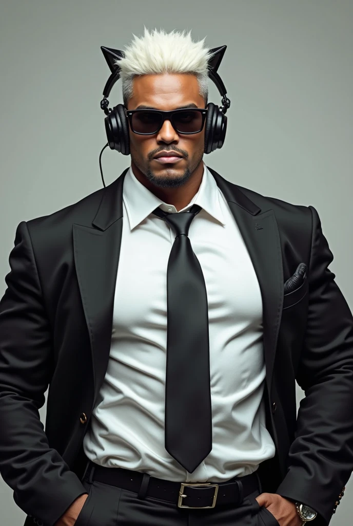 Create an ancient Greek-style sculpture depicting a modern DJ. The figure must be in a dynamic and sensual pose, with one hand adjusting the headphones and the other on the soundboard. A escultura deve incluir: Fones de Ouvido Grandes e modernos, carved in marble. Soundboard Mix of modern technology with classic Greek elements. Corrente de Ouro Robusta, hanging from the neck. Transparent Glasses With a translucent appearance, como vidro. Cabelo Rasta**: Dreadlocks caindo para a frente, parcialmente cobrindo o rosto.Estilo da Escultura:Erotic and Sensual Position: Stoic sophistication. facial expression**: Philosophical serenity with light sensual provocation. Proportions and Musculature: Greek Classic.Vestimenta: Tradicional grega adaptada ao visual de DJ.Base e Contexto:Combination of Greek classical elements and modern music symbols.Cores: White marble, detalhes em dourado, translucent glasses. Capture the fusion between classic and contemporary, celebrando a arte, sensuality and music.