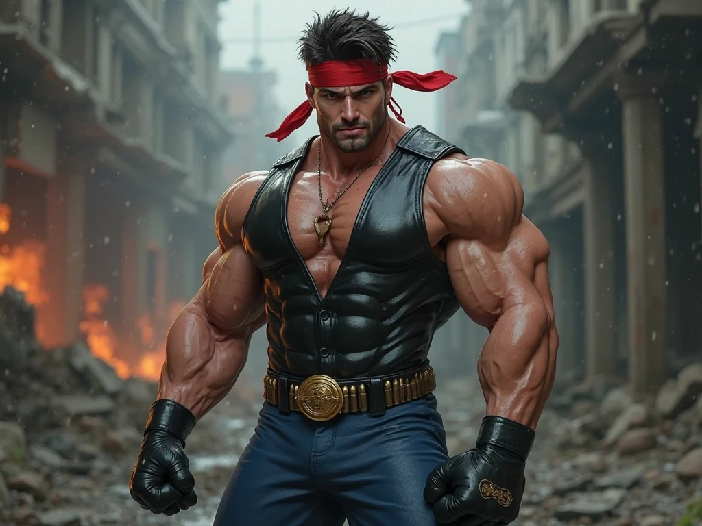 Muscular macho, wrestling mask, bloody devil mask, champion theme. Powerful body, sweating body. Heatwaves 
