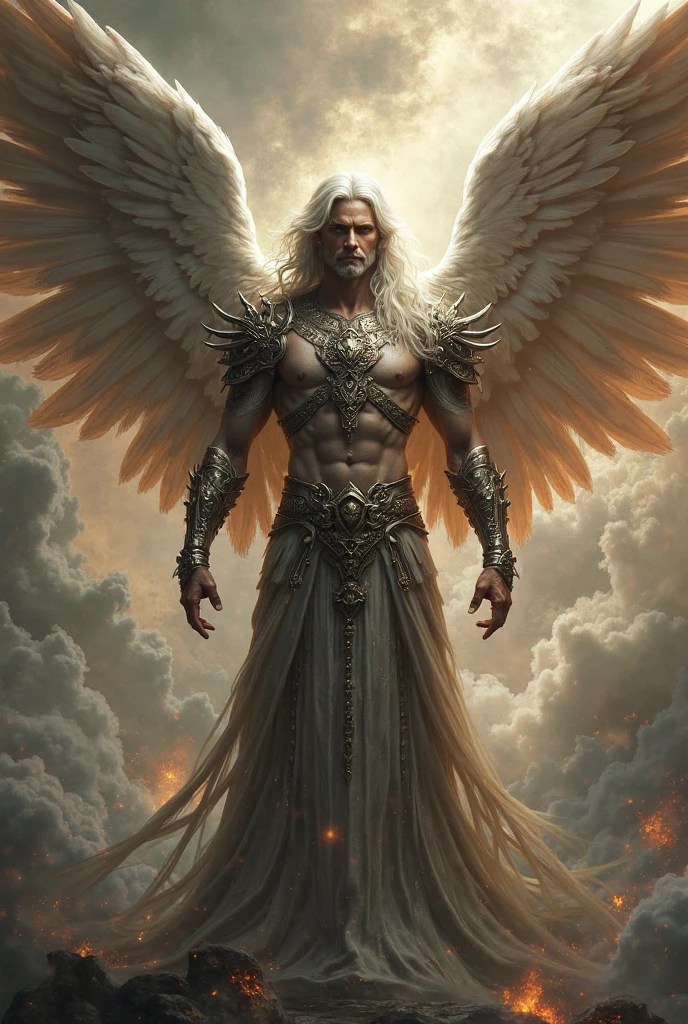 I want a person who is a man, half angel and half demon, with its wings open