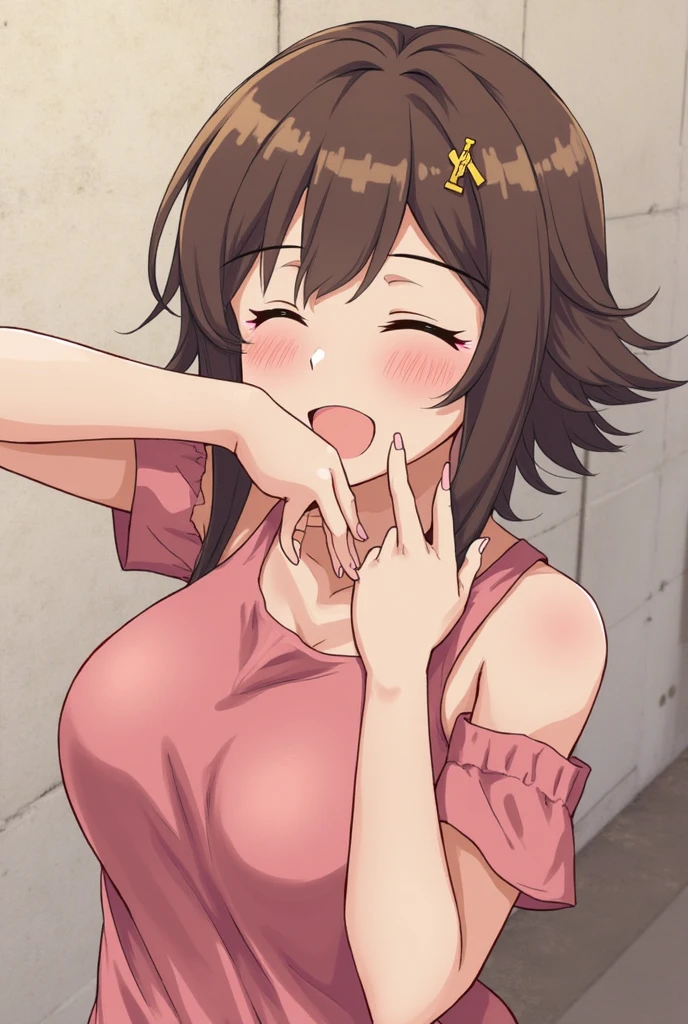 night,Outdoor,Girl,Red eyes,Long twin tails,Brown Hair,Eyebrows visible through hair,Flat Chest,Blue yukata,Cleavage,Nipples,orgasm,in heat,upper body,intercourse with a man,boy,(boy put mouth on breast,touch breast, suck nipple, lick nipple, tongue touch nipple,), orgasm,
