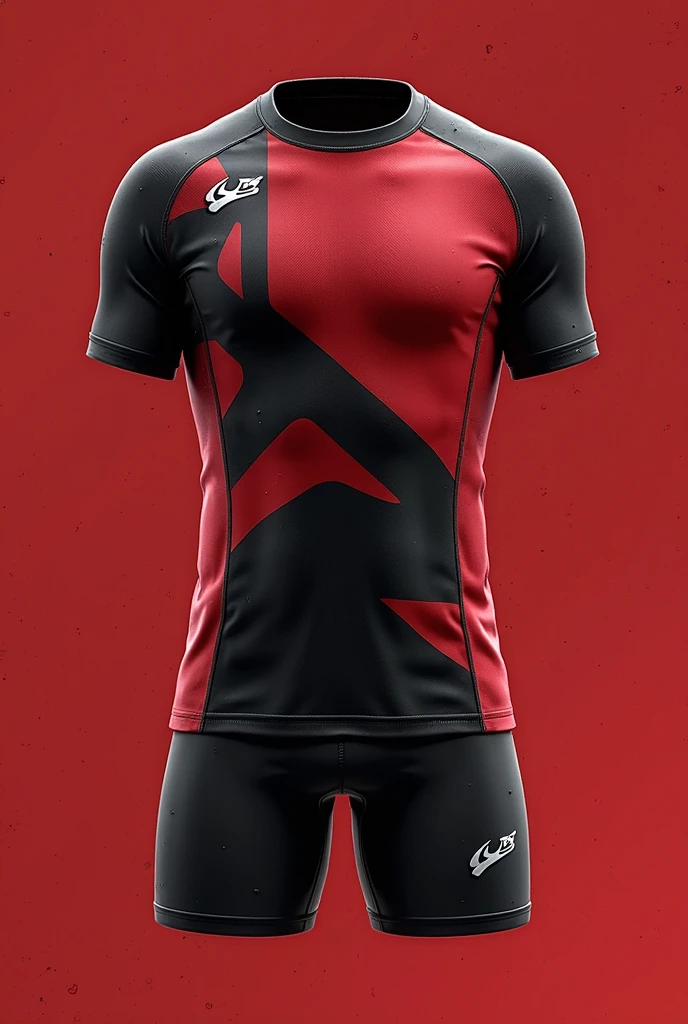 Create for me rugby jersey on sleeve maori pattern colour red black white/black collar wrote lake tribe rugby white background jersey only no model clear design front view