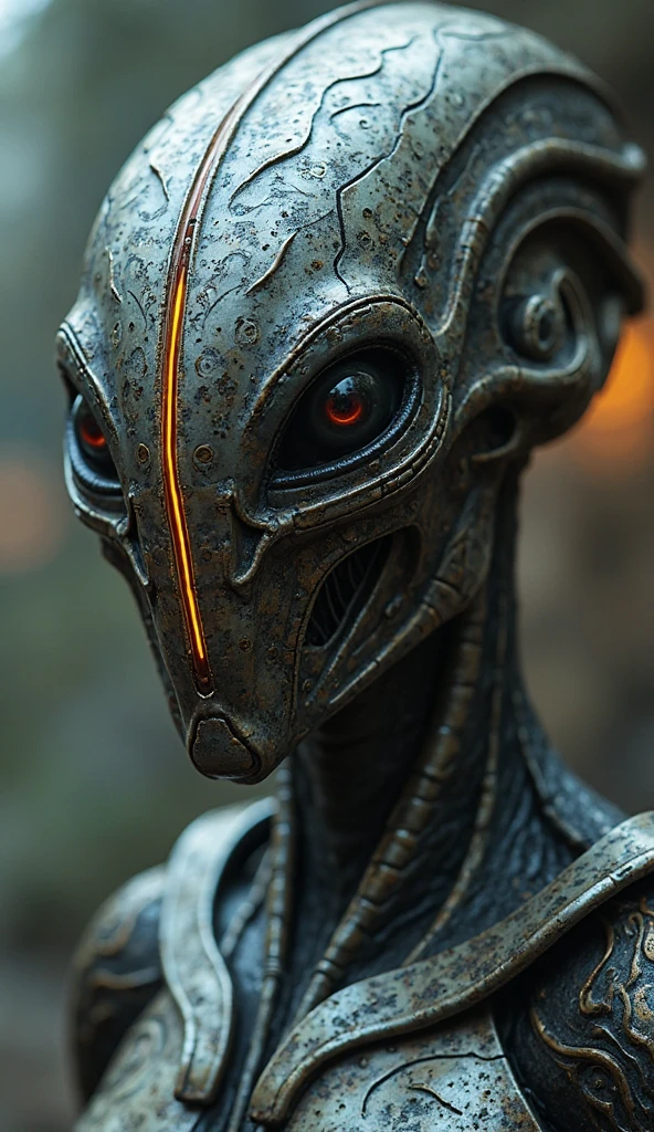 Ghostly portrait of a futuristic alien from another dimension creator of the universe with powerful ancient magic and supernatural powers from an unknown dimension