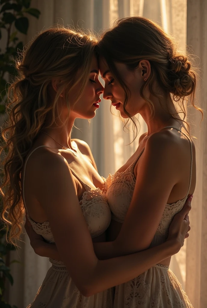 A woman kissing another woman