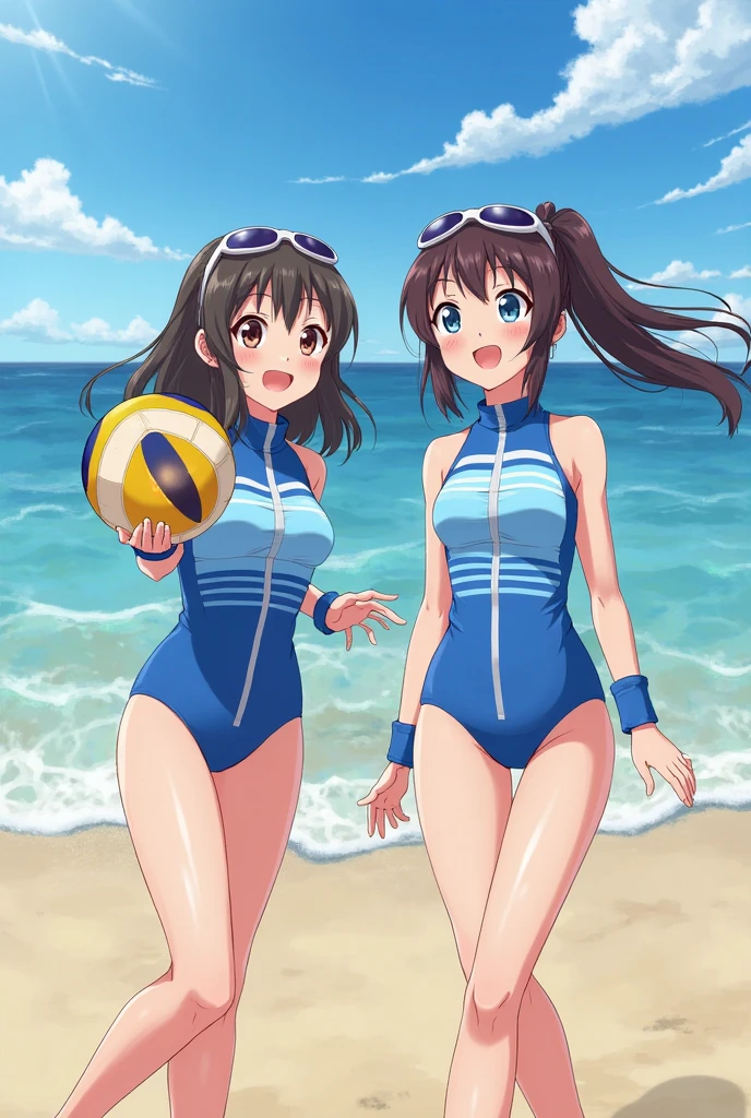 bikiniを着たとても可愛くて美しいと髪に花飾り、big breasts、thin waist、perfect style、brown hair、ponytail、long eyes、clothing: bikini、blue accent outfit、swimsuitを着ています、whole body!!、swimsuit、ツーピースのswimsuitを着ています、青い水玉模様のbikini、whole body;、whole body衣装付きボディ、whole body!!、whole bodyポーズ、リアルなbikini、swimsuit、whole body画像、whole body、Pokémonのキャラクター、Pokémon、Pokemon、poke ball