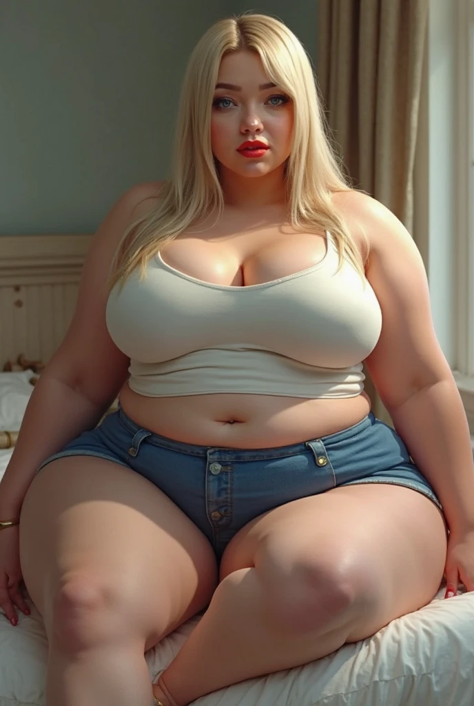 Gorgeous 20-year old short-haired platinum blonde girl, sitting on Queen's Throne in the Palace of Versailles, fully nude, obese, fat, fat rolls, cellulite, enormous natural breasts, sagging breasts, drooping breasts, pubic hair, very sexy, full body, antique paintings on wall, mood lighting, ultra-realistic, hyper-realistic, ultra-detailed, hyper-detailed, 35mm F/28, hyper-detailed full body shot of a woman, nice face, smile, sexy body, smile, aesthetic body, rich colors, face focused, 8K, HD Crisp Upscale, realistic lying, RAW photography, best quality: 1.4, No dark background , Beautiful details eye, cleavage , thick thighs, nice hips, long hair, High-detailed, perfectly located eyes, perfect eyes, photographed on a Canon EOS R5