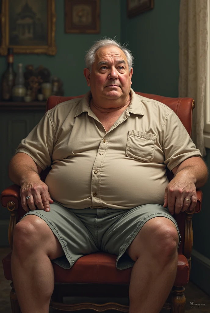 full body photography, professional studio, best quality, intricate details, mature, old, grandpa, virile, tough, plump, bulging, scruffy, fuzzy white body hair, massive feet, pale skin